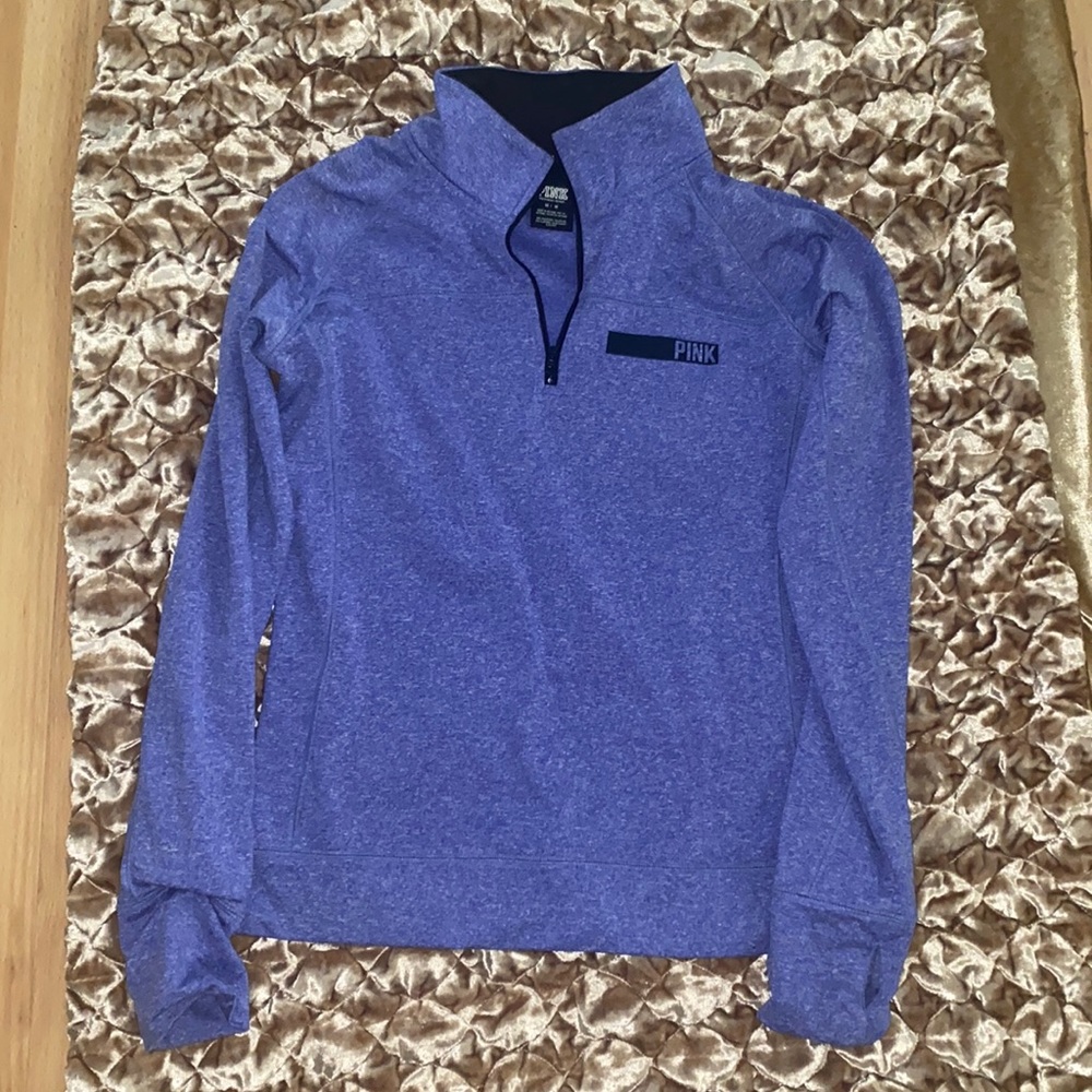 Blue Athletic quarter zip jacket with thumb holes from Pink